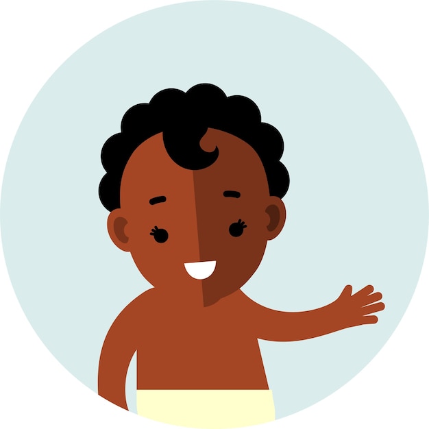 African American Black Baby Infant Child Round Avatar Face Icon in Flat Style