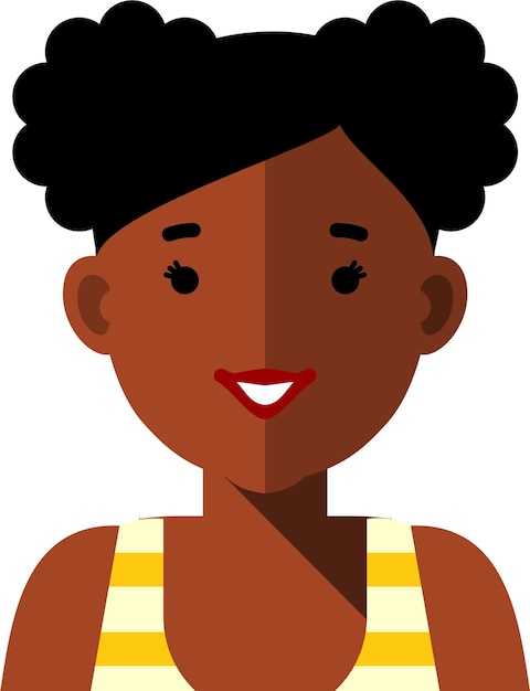 Vector african american black child teenager girl in striped tshirt avatar face icon in flat style