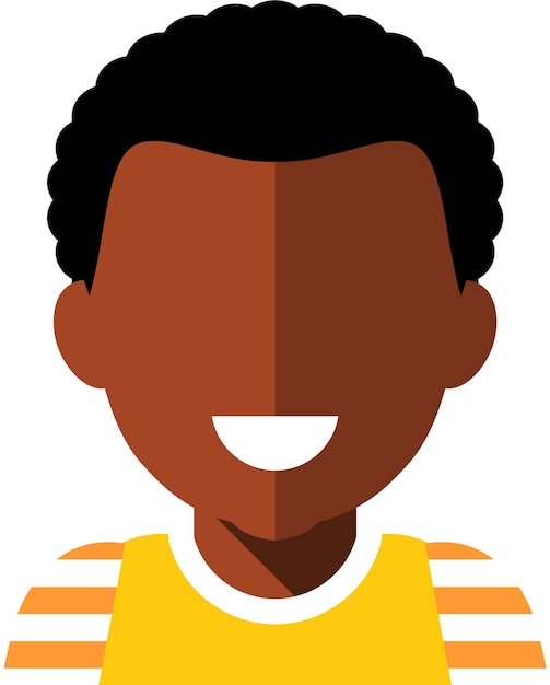 African american black young adult man in yellow striped tshirt avatar face icon in flat style