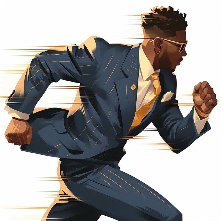 Vector african american boy in his 40s running a business