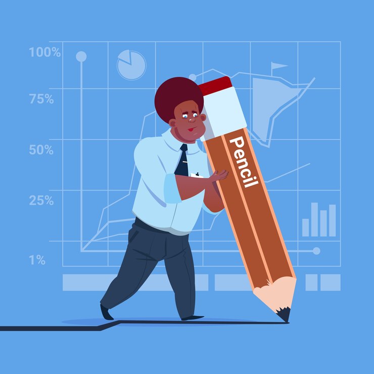 Vector african american business man holding big pencil