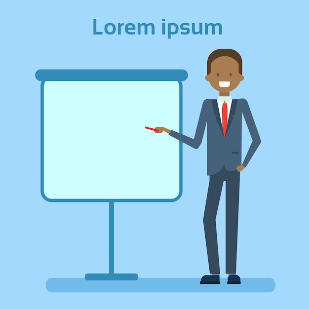 Vector african american businessman pointing to empty white board