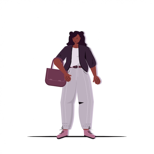 african american businesswoman in casual trendy clothes holding handbag female cartoon character