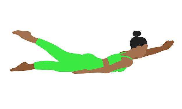 African American female yoga pose set in cartoon flat style