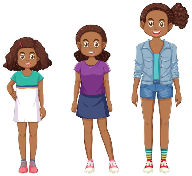 Vector african american girl at different ages
