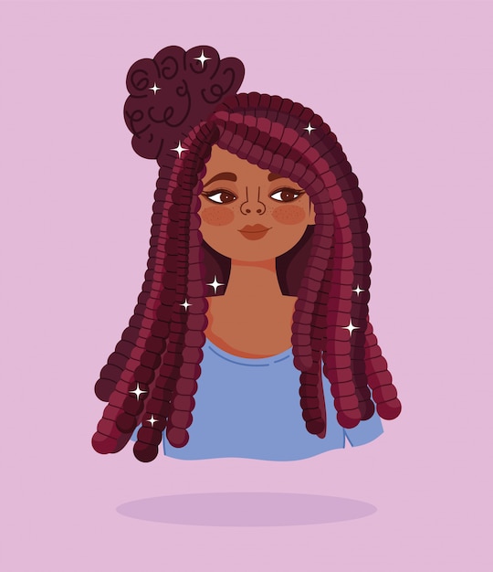 African american girl long hair cornrows portrait cartoon character vector illustration