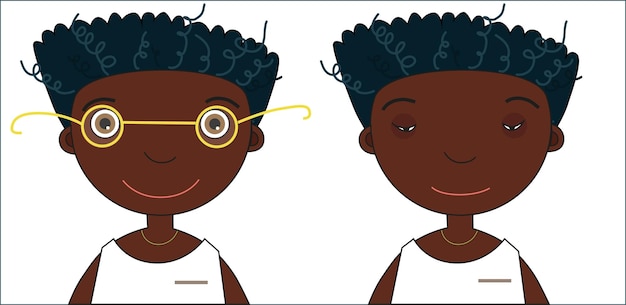 한쪽은 시력이 좋지 않은 아프리카계 미국인이고 다른 쪽은 안경을 착용한 행복한 사람입니다.