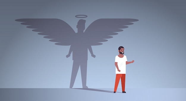 Vector african american guy with shadow of angel