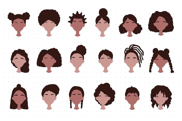 Vector african american hairstyle collection social media avatar set with various hairdos