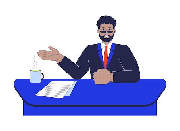 афроамериканский мужчина, ведущий новостей, говорящий 2D мультфильмный персонаж