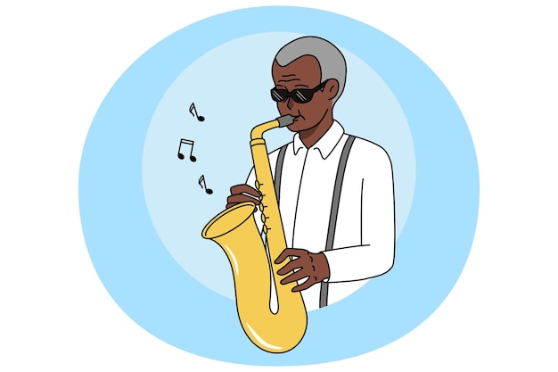 African American man play on saxophone