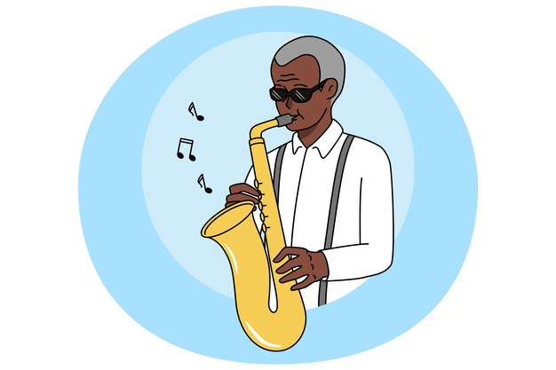 African American man play on saxophone