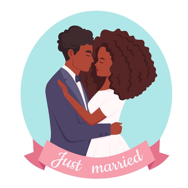 Vector african american married couple wedding portrait