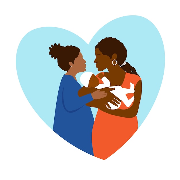 Vector african american mother with child siblings. the relationship between children, parents. love baby