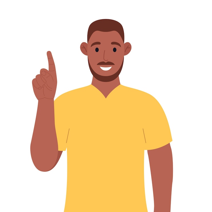Vector african american pointing up finger while standing and smiling concept of a great idea vector illustration