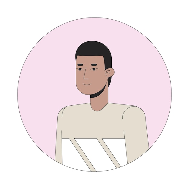 Vettore giovane afroamericano dai capelli corti in piedi illustrazione 2d di linea vettoriale avatar in posa rilassata contorno volto di personaggio di cartone animato ragazzo medio in abiti casual colore piatto immagine di profilo utente isolata