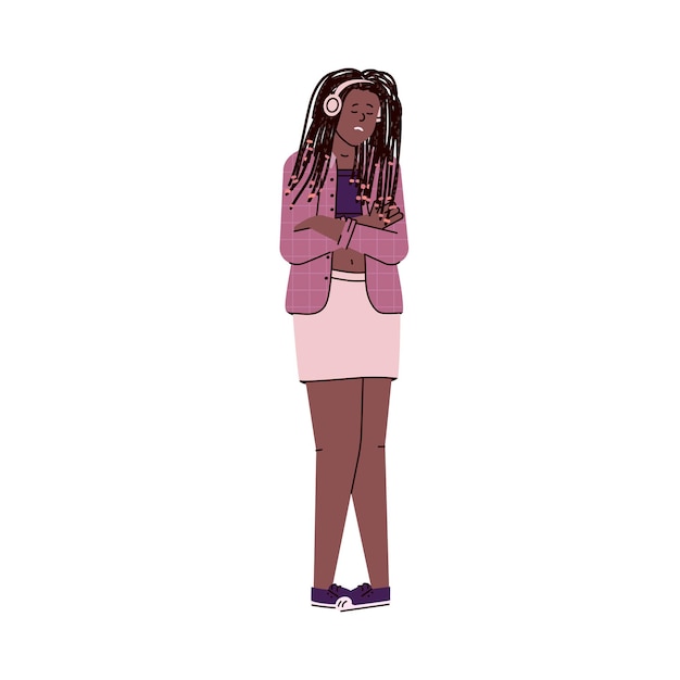 African american stressed young girl sketch vector illustration isolated