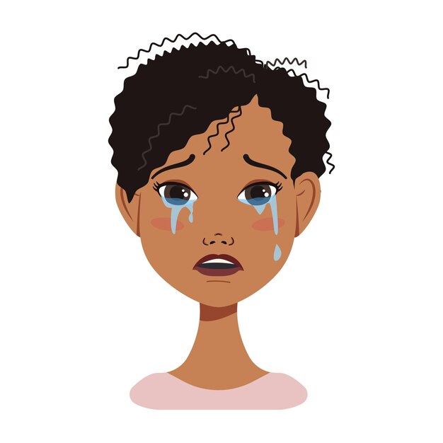 Vector african american woman avatar face icon with black hair with different emotions attractive cartoon c...