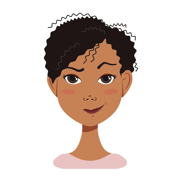 感情の魅力的なキャラクターと黒髪のアフリカ系アメリカ人女性アバターの顔のアイコン