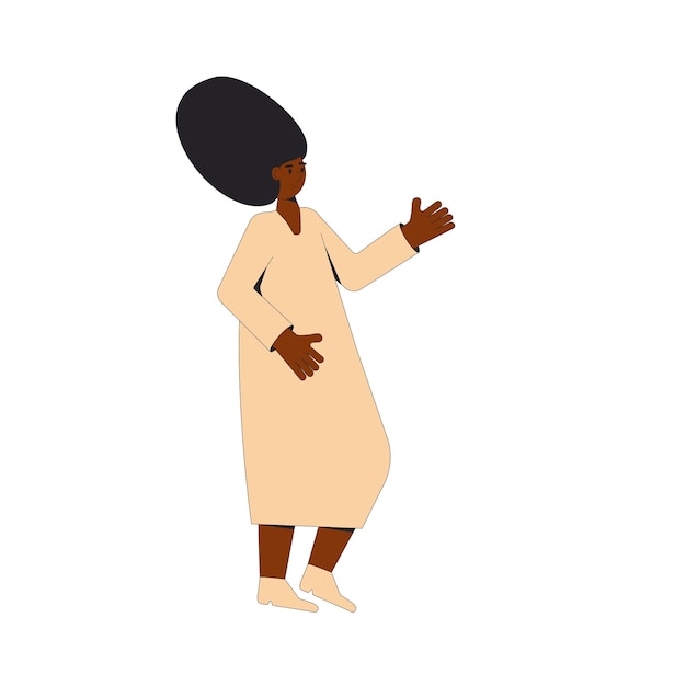 Vector african american woman female character wearing in casual clothes standing vector line illustration