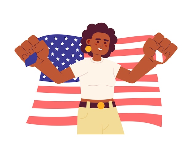 Vector african american woman holding american flag semi flat colorful vector character