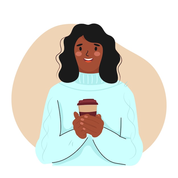 African American Woman holding a paper cup of Coffee.