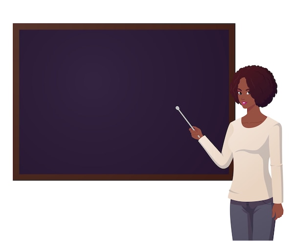 African American Woman Pointing at black board, Illustration Concept for School Teacher, Presentation Vector