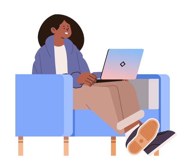 african american woman student watching free online courses on laptop education day live webinar elearning concept