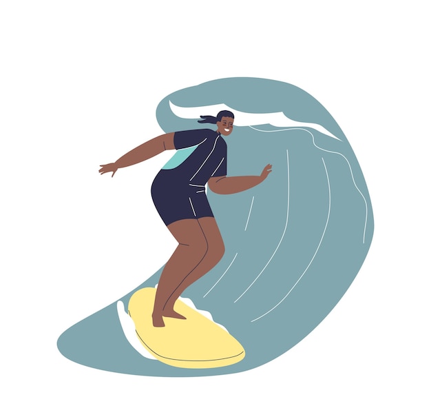 African american woman surfing Girl riding surfboards on wave Happy young female enjoy activity