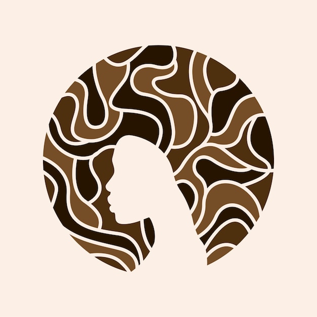 African american woman with afro hair style illustration. Vector logo emblem for beauty industry.