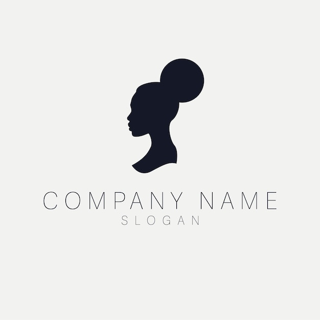 African american woman with afro hair style illustration. Vector logo emblem for beauty industry.