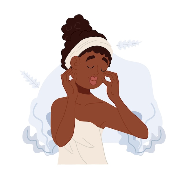 African American woman with clear faceskin care concept self esteem vector flat illustration