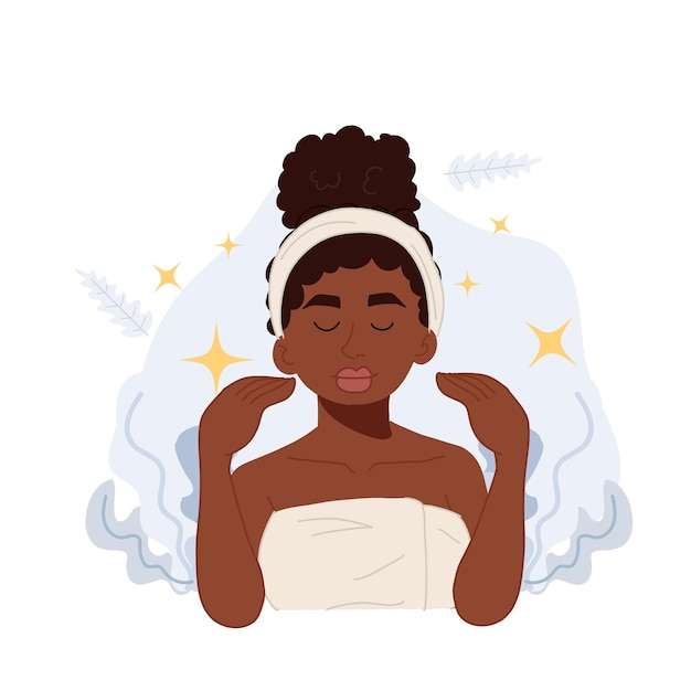 Vector african american woman with clear faceskin care concept self esteem vector flat illustration