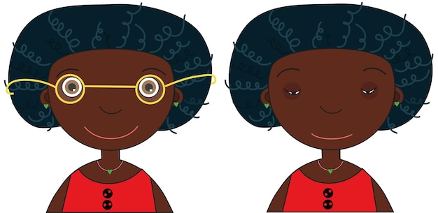 Vector african american woman with poor eyesight on one side and glasses on the other