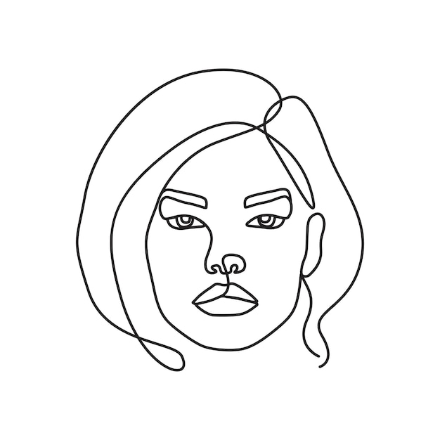 African american women face modern abstract line art minimalistic women face with flowers