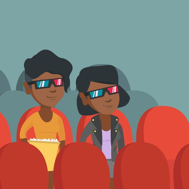 Vector african-american women watching 3d movie.