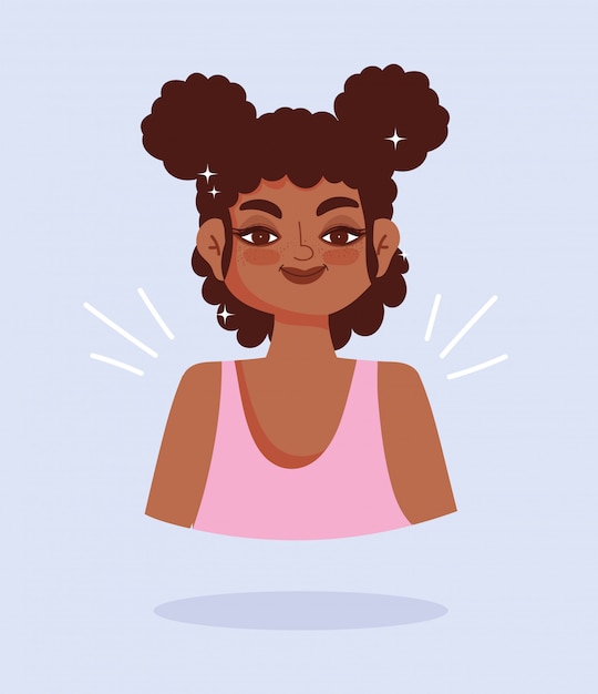 Vector african american young woman portrait cartoon character vector illustration