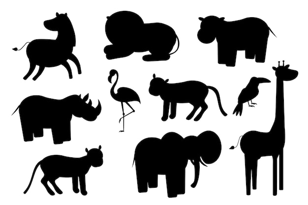 Vector african animals silhouettes set vector animals of tropical zone icons collection eps