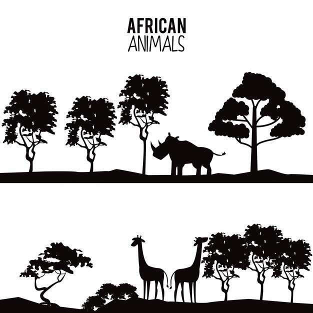 Vector african animals silhouettes