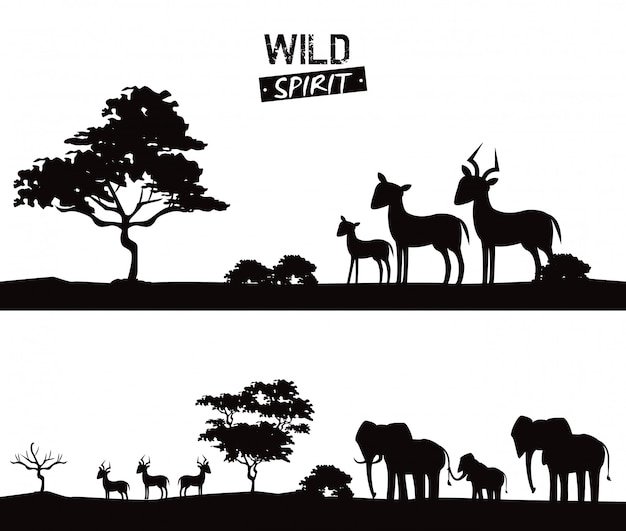 Vector african animals silhouettes