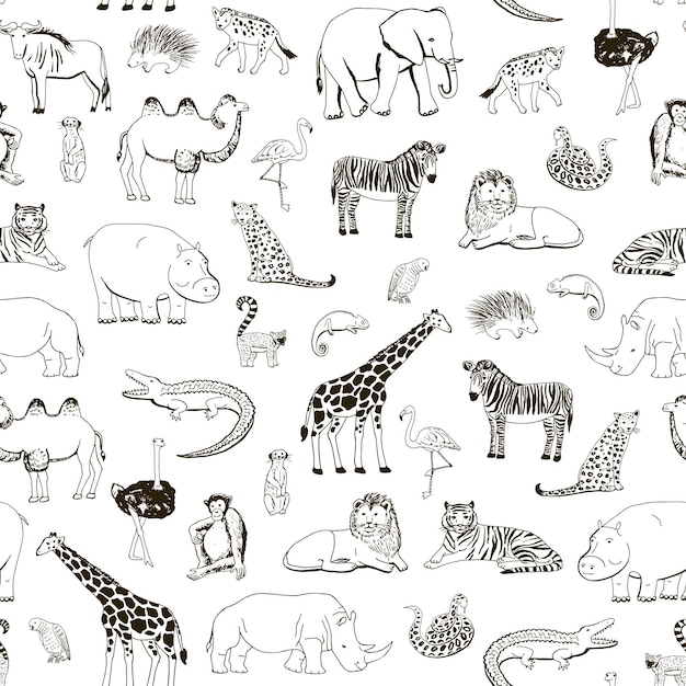 African animals vector seamless pattern