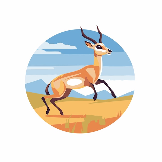 Vector african antelope on the background of mountains vector illustration in flat style