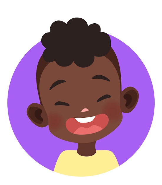 Vector african boy in round frame happy character picture