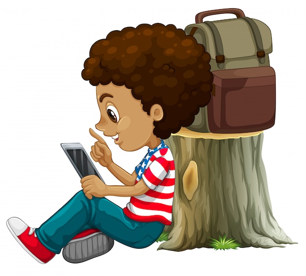 An african boy using tablet