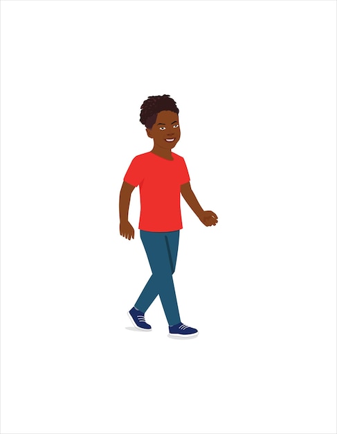 Vector african boy waking in a t shirt