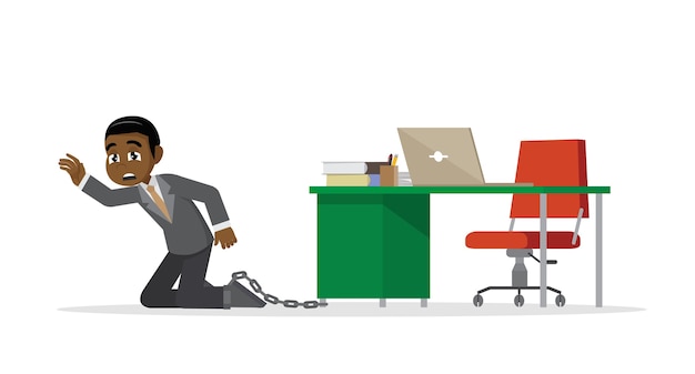 African Businessman being chained to a desk.