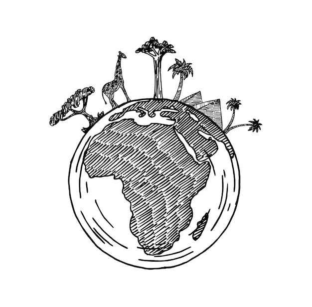 Vector african continent on the globe animals and plants of africa vector map of africa