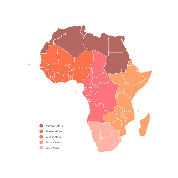 Vettore continente africano con bordi contorni bianchi di tutti gli stati