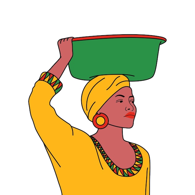 African culture woman with a bowl on her head vector illustration