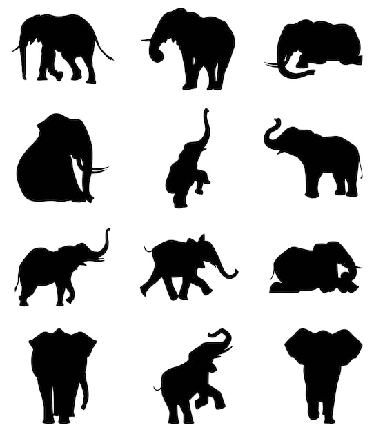 African elephants silhouette set vector illustration